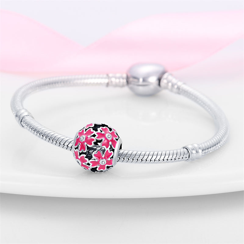 Charm perle fleurs roses en argent - Korell charms