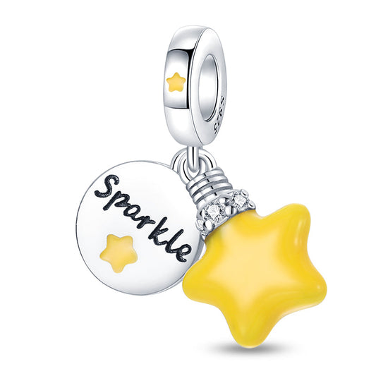 Charm pendentif étoile jaune en argent - lumineux - Korell charms