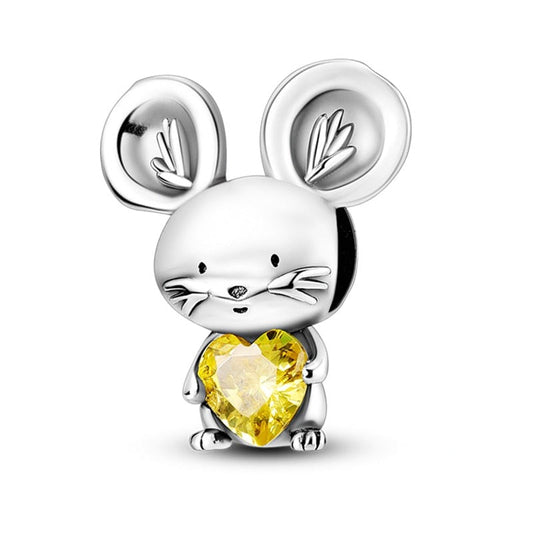 Charm souris et cœur jaune en argent Default Title - Korell charms