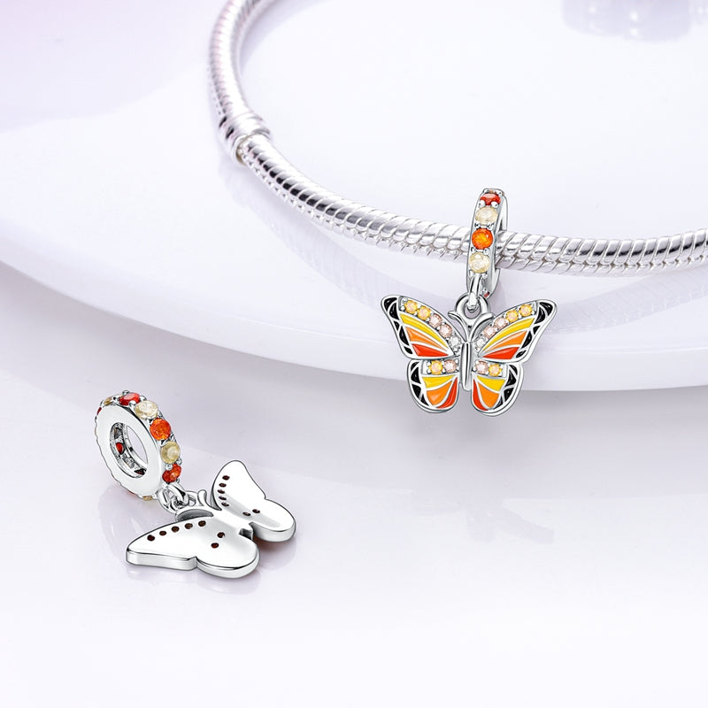 Charm pendentif papillon orange et jaune en argent - Korell charms