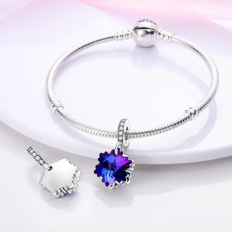 Charm pendentif flocon cristal bleu en argent - Korell charms