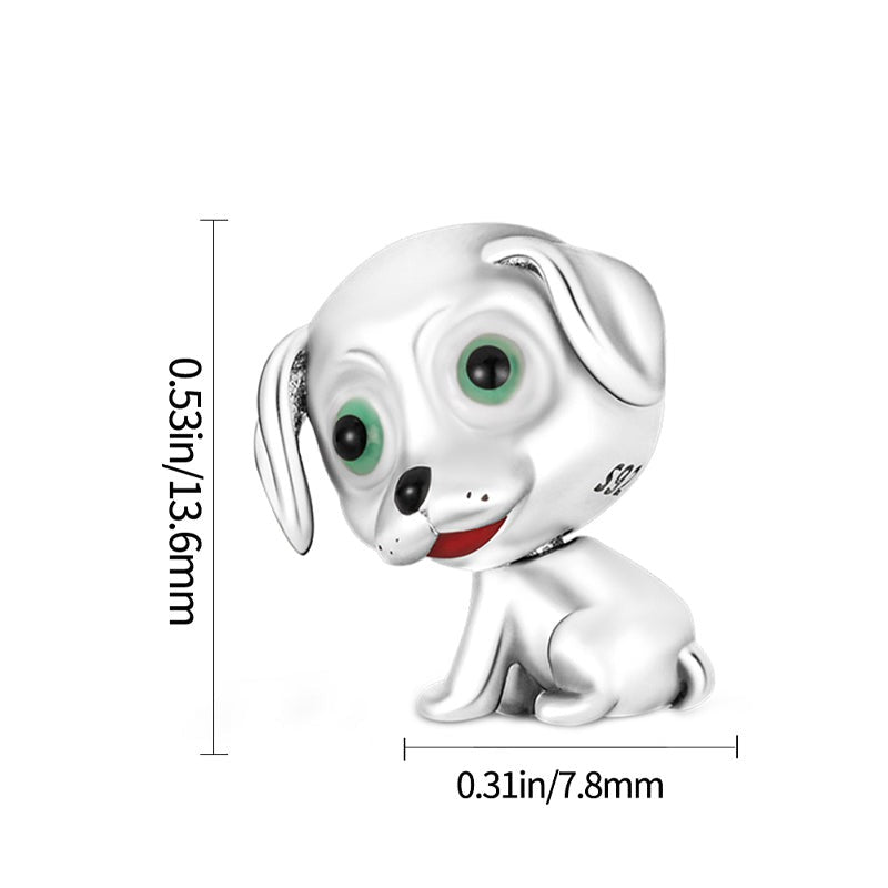 Charm chien assis aux yeux verts en argent - Korell charms