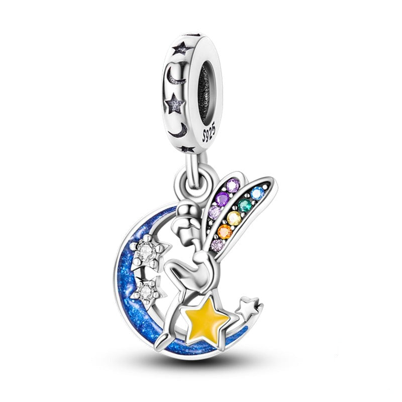 Charm pendentif fée sur la lune et étoiles en argent Default Title - Korell charms