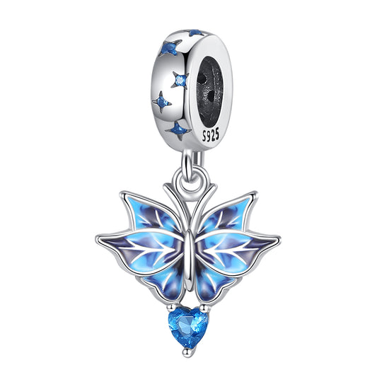 Charm pendentif papillon bleu et cristal bleu en argent - Korell charms