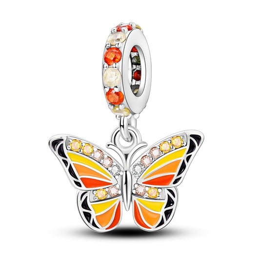 Charm pendentif papillon orange et jaune en argent - Korell charms