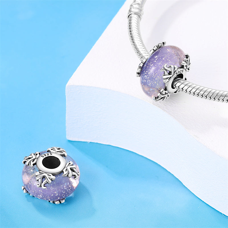 Charm séparateur Murano violet boutons de fleurs en argent - Korell charms