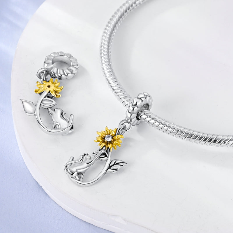 Charm pendentif chat et tournesol en argent - Korell charms