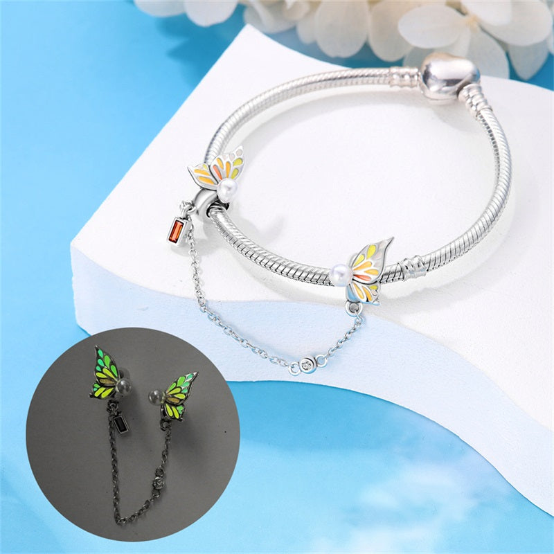 Charm chaine ailes de papillon et perles en argent - lumineux - Korell charms