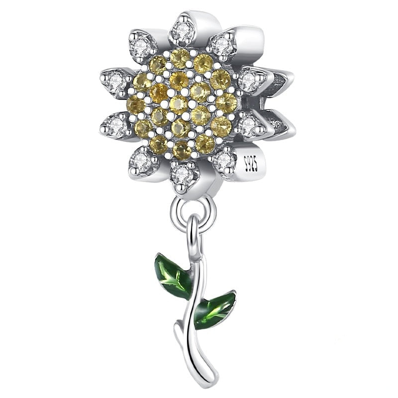 Charm marguerite en cristaux sur tige en argent Default Title - Korell charms