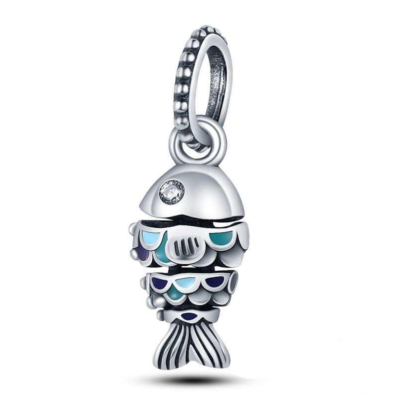 Charm pendentif poisson segmenté écailles bleues en argent Default Title - Korell charms