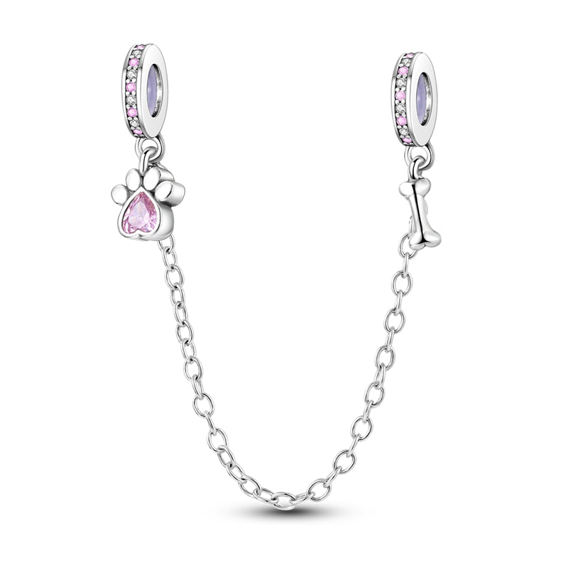 Charm chaine patte chien rose et os en argent - Korell charms