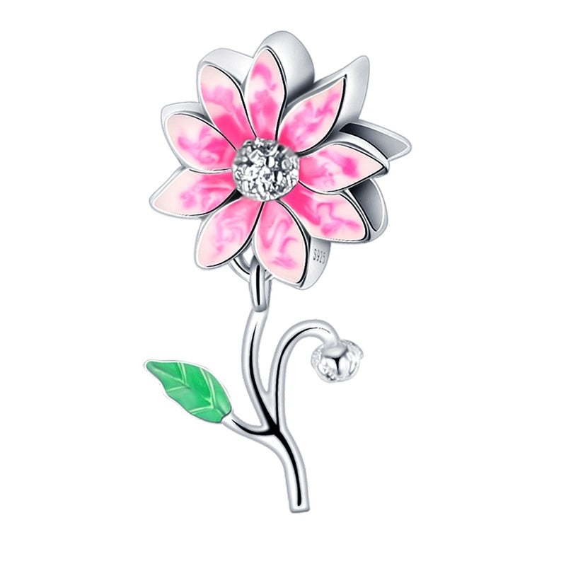 Charm pendentif fleur dahlia rose en argent Default Title - Korell charms