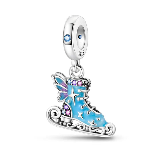 Charm pendentif patin à glace bleu en argent - Korell charms