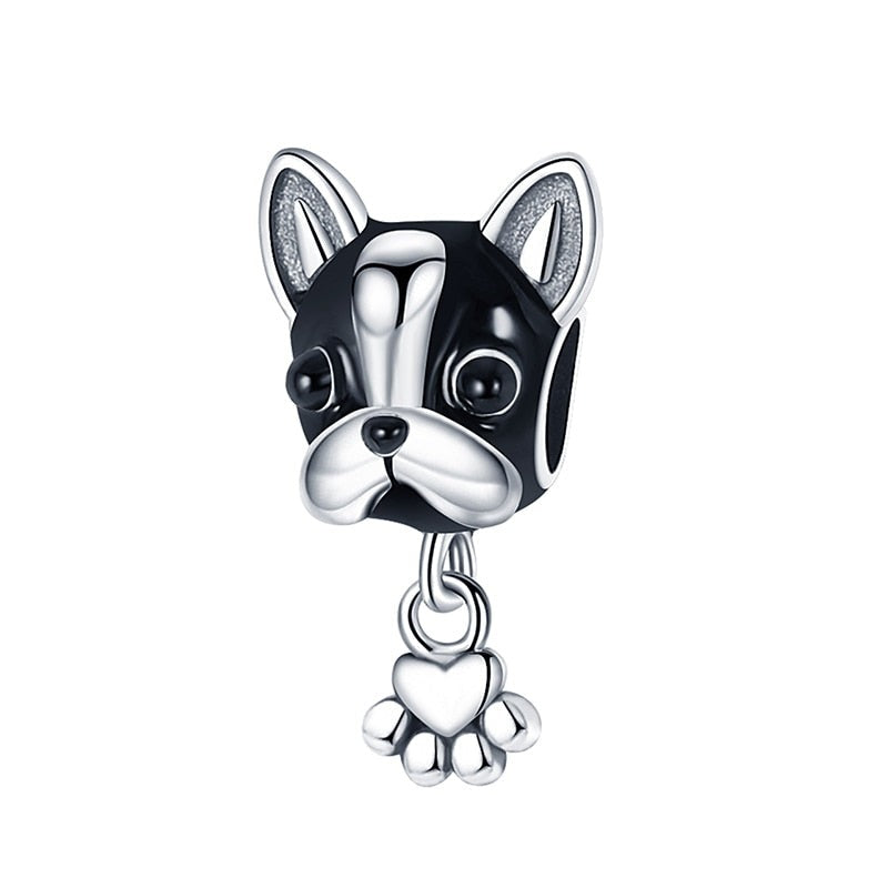 Charm pendentif tête chien bouledogue et empreinte de patte en argent Default Title - Korell charms