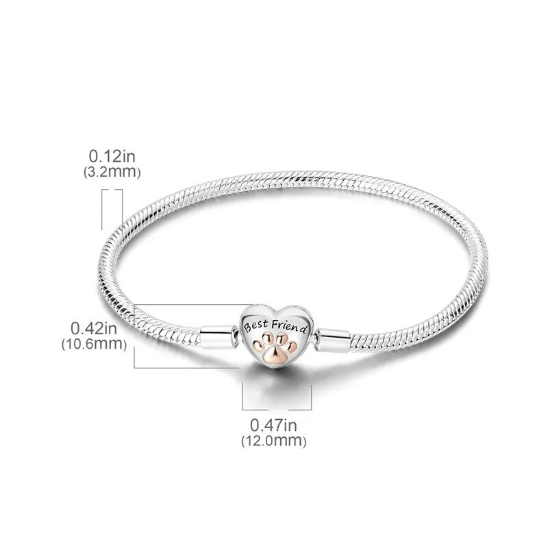 Bracelet pour charms cœur empreinte de patte en argent - Korell charms