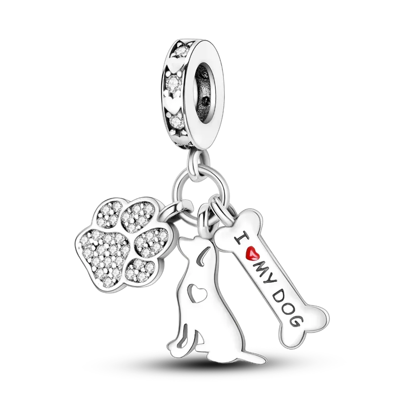 Charm pendentif triple chien, os, empreinte en argent Default Title - Korell charms