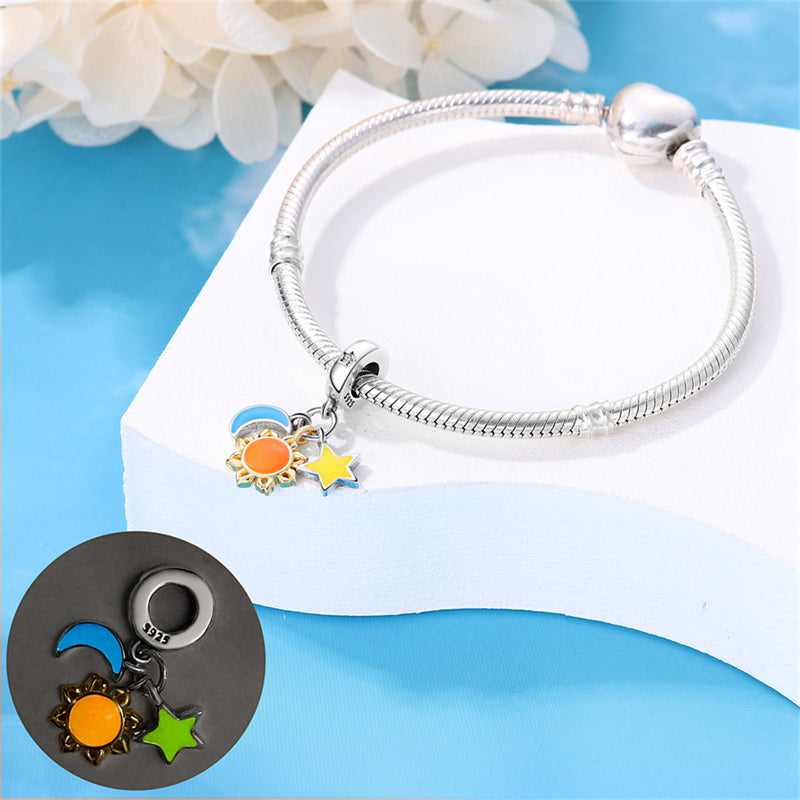 Charm pendentif triple soleil lune et étoile en argent - lumineux - Korell charms