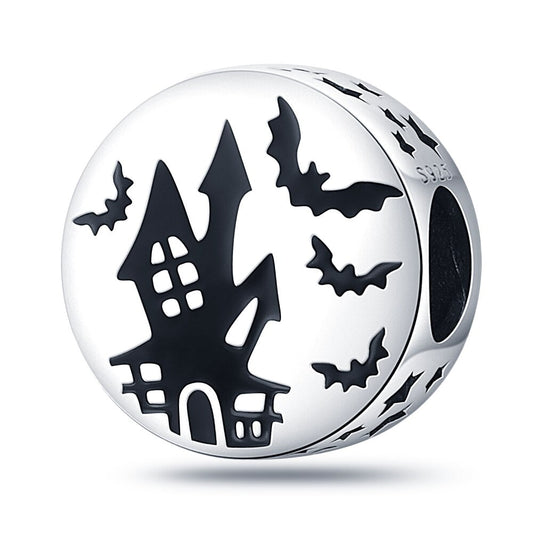 Charm rond Halloween chauve-souris et maison hantée en argent Default Title - Korell charms