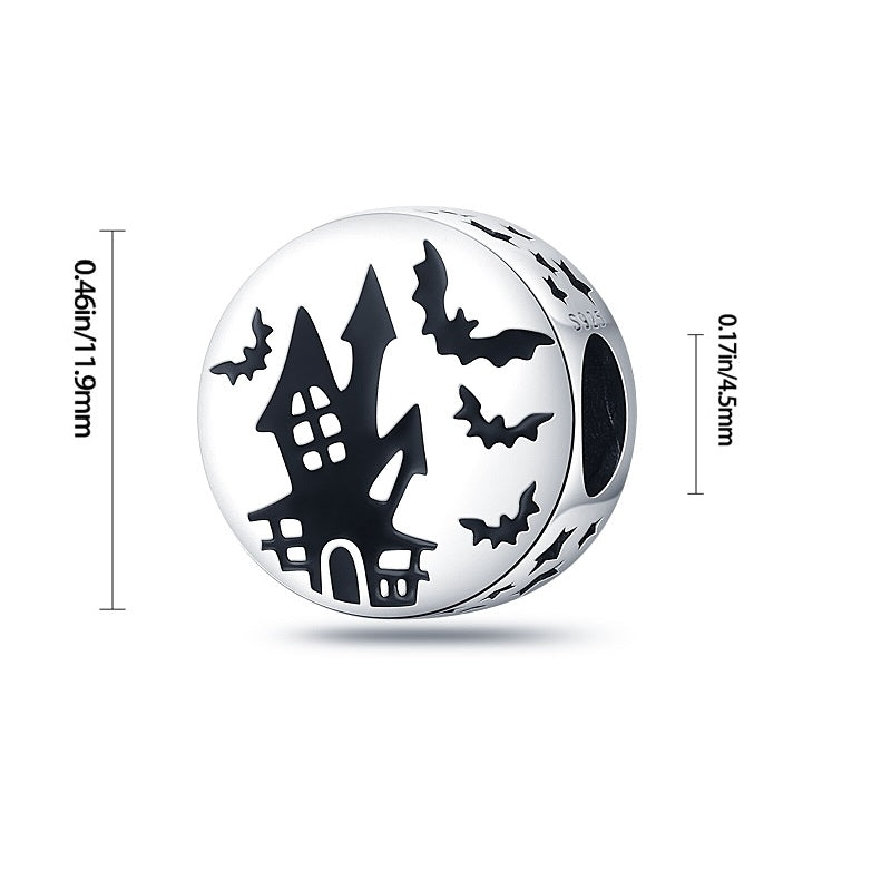 Charm rond Halloween chauve-souris et maison hantée en argent - Korell charms