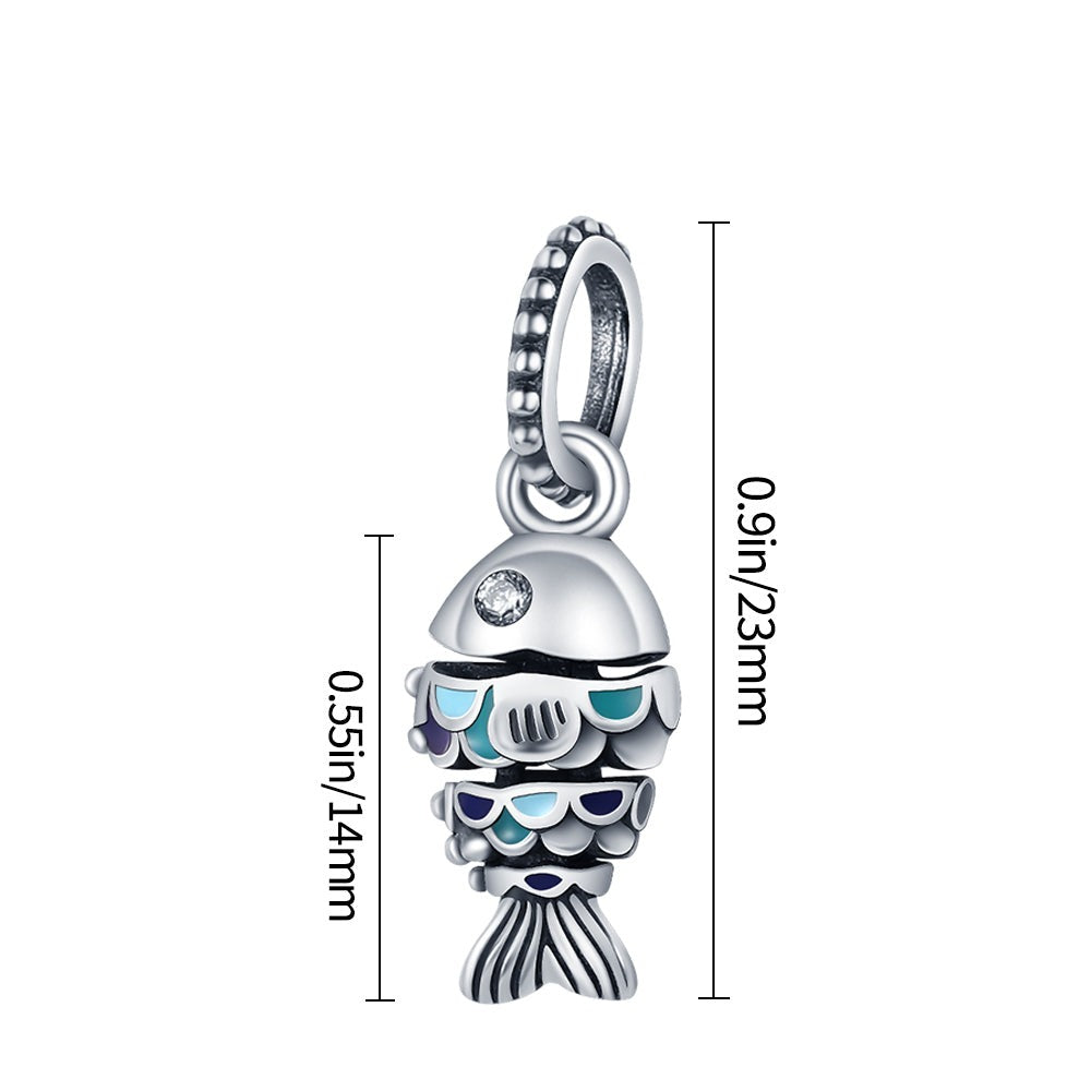 Charm pendentif poisson segmenté écailles bleues en argent - Korell charms