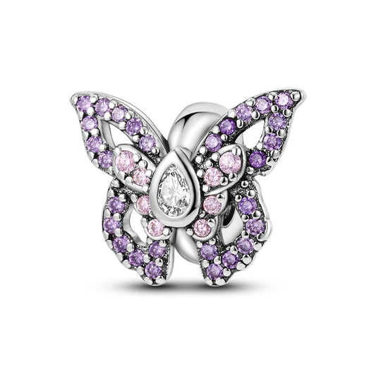 Charm séparateur papillon cristaux violets en argent - Korell charms