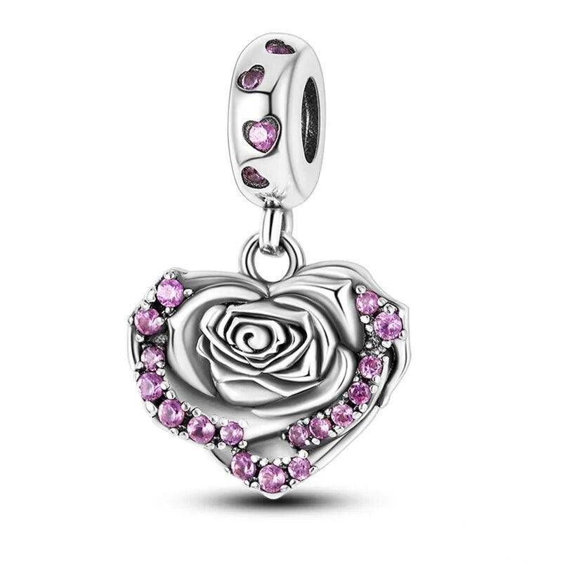 Charm pendentif rose en cœur en argent Default Title - Korell charms