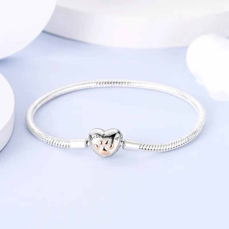 Bracelet pour charms cœur empreinte de patte en argent - Korell charms