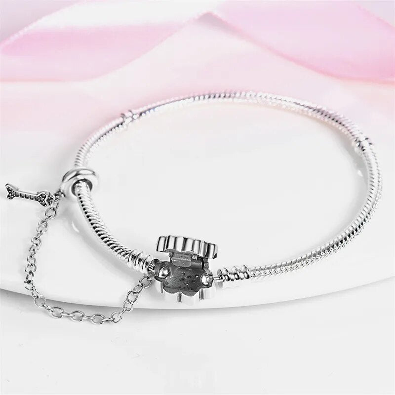 Bracelet pour charms empreinte de chien et os avec chaîne de sécurité intégrée en argent - Korell charms