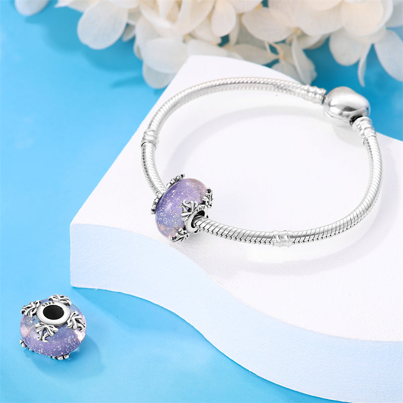 Charm séparateur Murano violet boutons de fleurs en argent - Korell charms