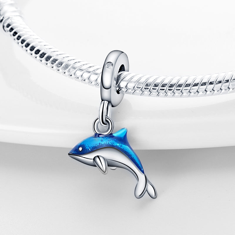 Charm pendentif dauphin dos bleu en argent - Korell charms