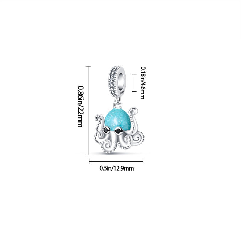 Charm pendentif pieuvre bleue en argent - lumineux - Korell charms