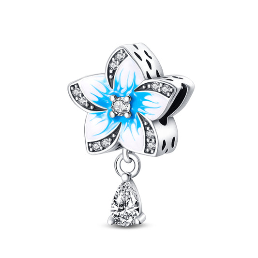 Charm fleur blanche et bleue goutte en cristal en argent - Korell charms