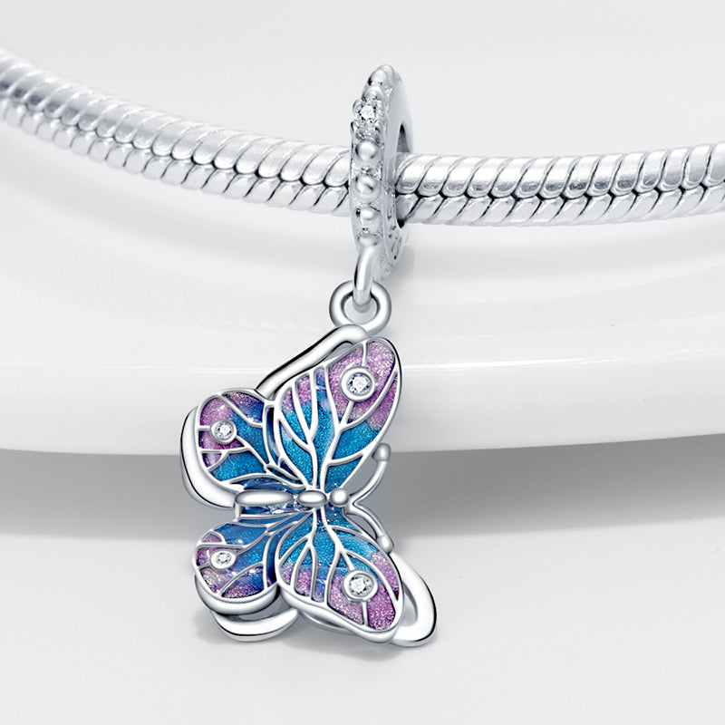 Charm pendentif papillon bleu brillant en argent - Korell charms