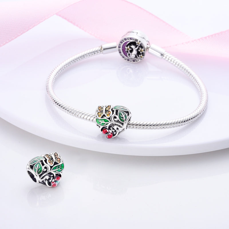 Charm coccinelle, papillon et feuilles en argent - Korell charms