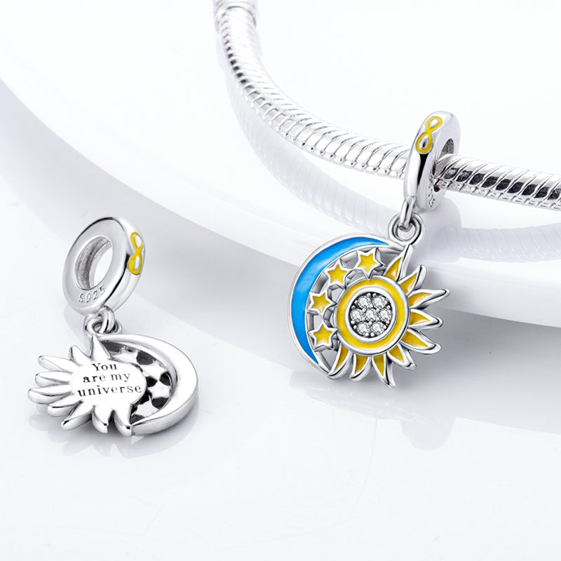 Charm pendentif soleil, étoiles et quartier de lune en argent - lumineux - Korell charms