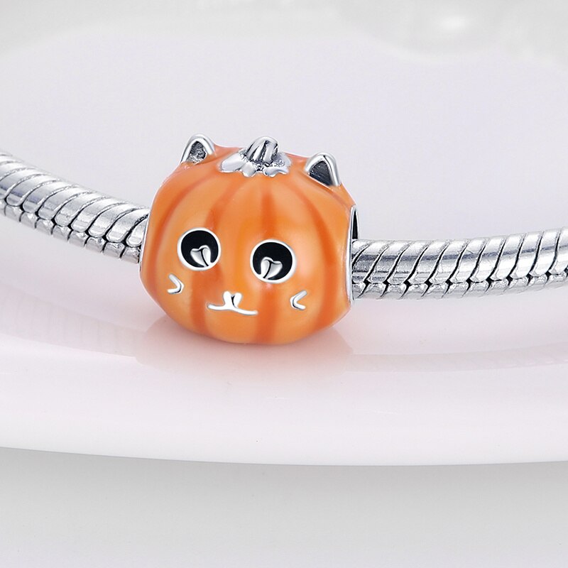 Charm Halloween chat citrouille en argent - lumineux - Korell charms