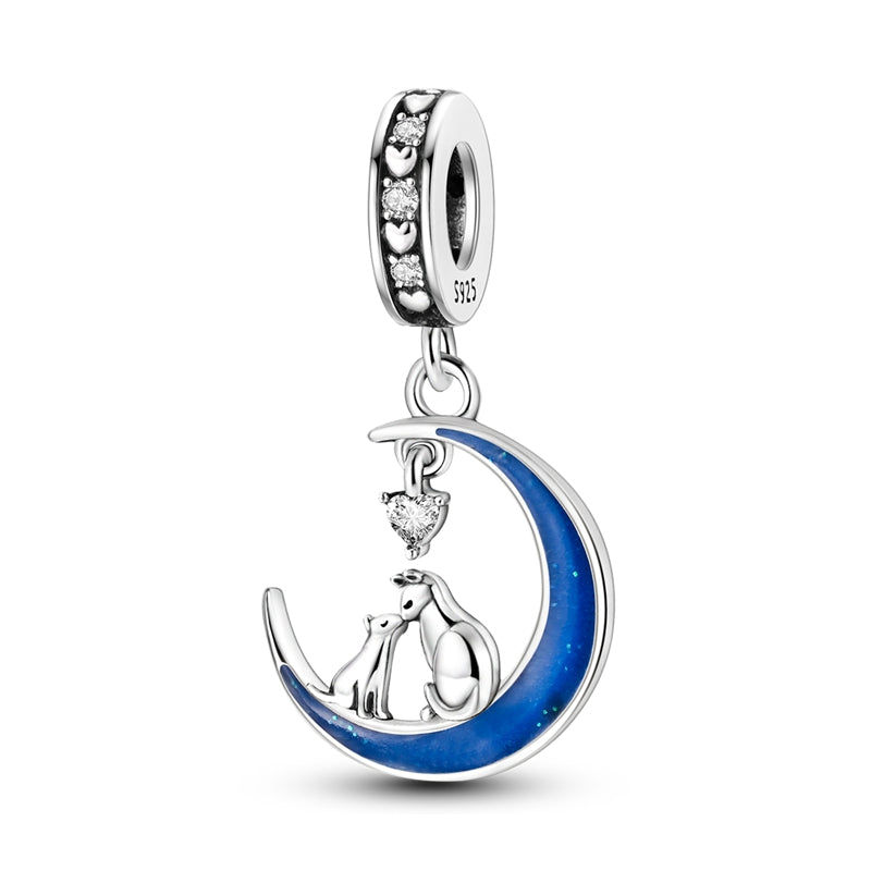 Charm Pendentif chat, chaton, étoile et lune en argent - lumineux - Korell charms