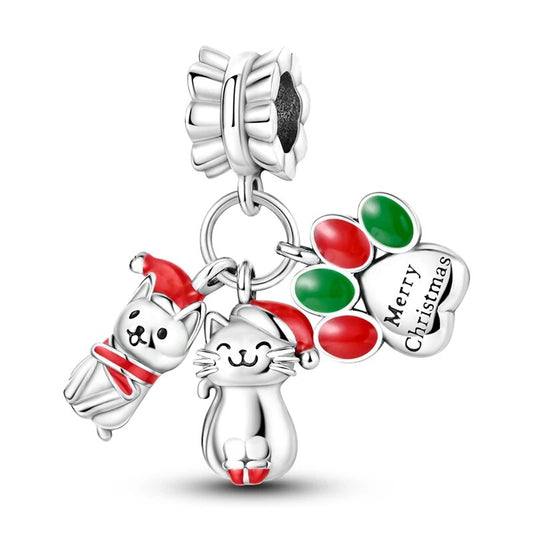 Charm pendentif triple chats de Noël et empreinte en argent Default Title - Korell charms