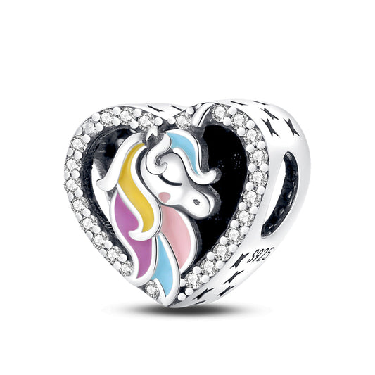 Charm cœur tête de licorne en argent - Korell charms