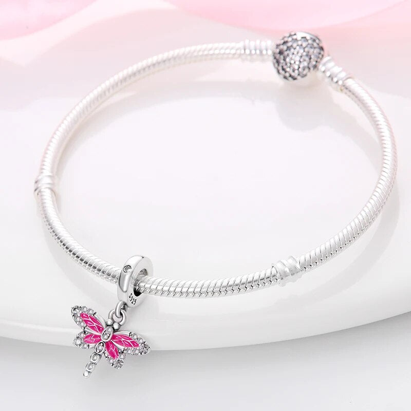 Charm pendentif libellule rose en argent - Korell charms