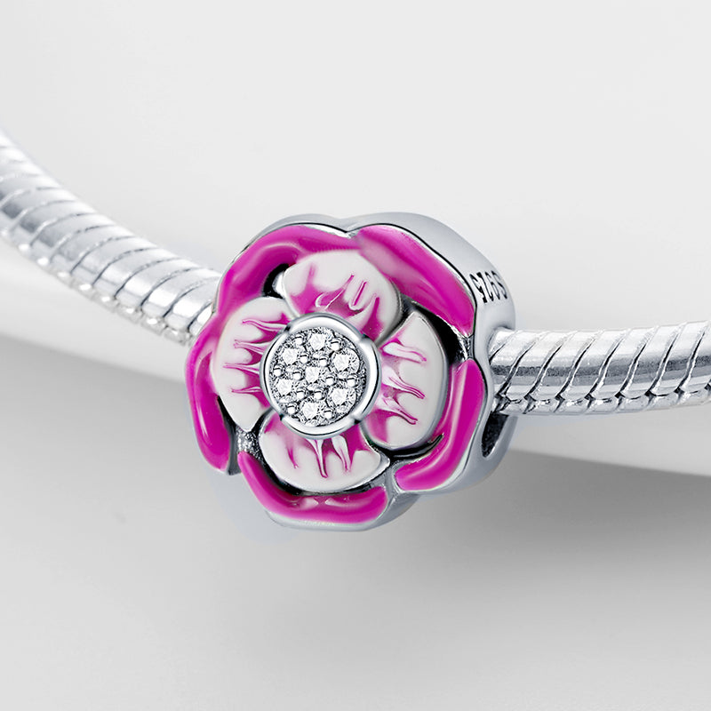 Charm fleur rose en argent - Korell charms