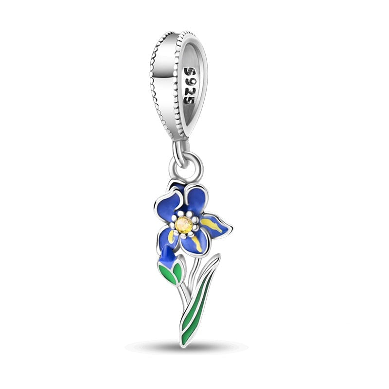 Charm pendentif fleur iris bleu en argent Default Title - Korell charms