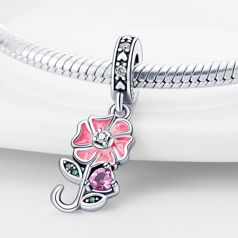 Charm pendentif petite fleur et cœur en cristal en argent - Korell charms