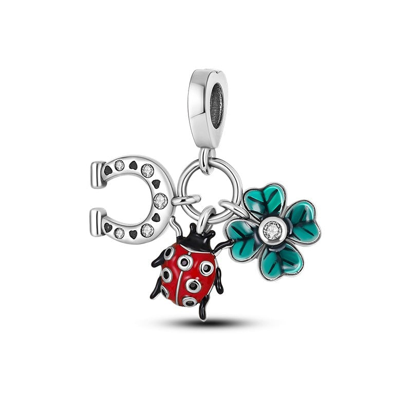 Charm pendentif triple coccinelle, trèfle et fer à cheval en argent Default Title - Korell charms