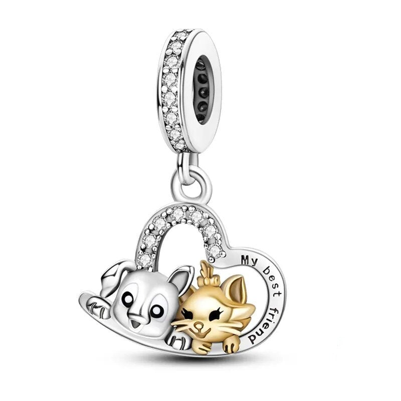 Charm pendentif cœur amitié chien et chat en argent Default Title - Korell charms