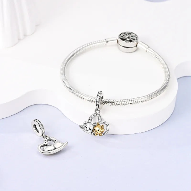 Charm pendentif cœur amitié chien et chat en argent - Korell charms