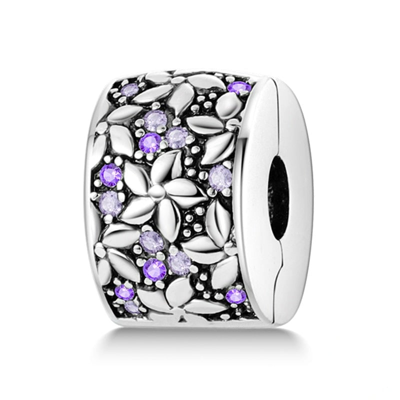 Charm séparateur à clip petites fleurs et cristaux violets en argent Default Title - Korell charms