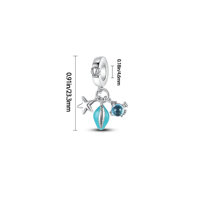 Charm pendentif triple coquillage, étoile de mer et poisson en argent - lumineux - Korell charms