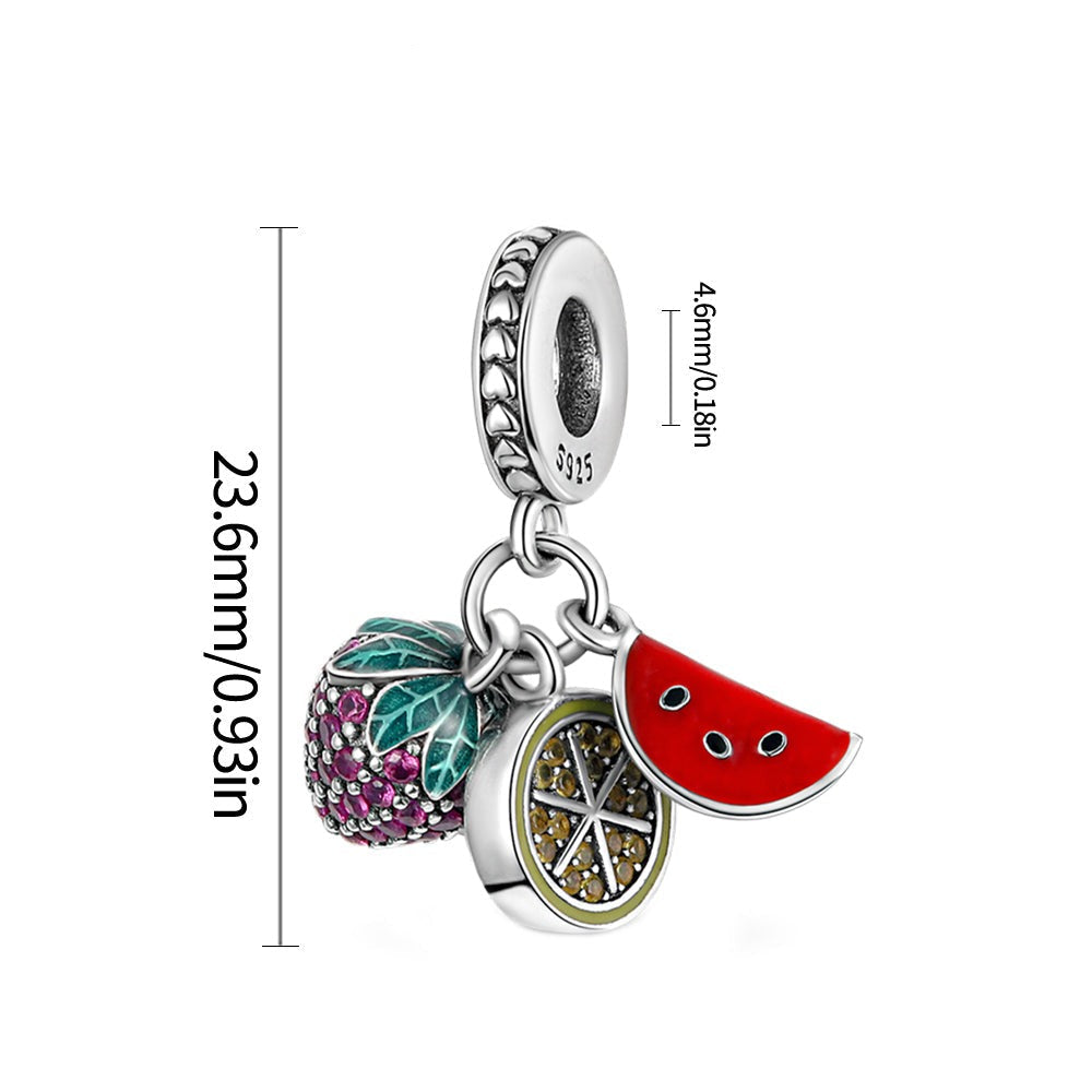 Charm pendentif triple fraise, citron pastèque en argent - Korell charms