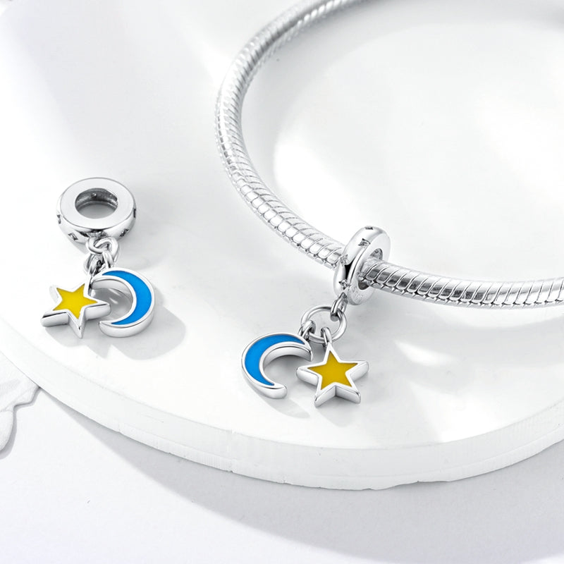 Charm pendentif étoile et lune en argent - lumineux - Korell charms